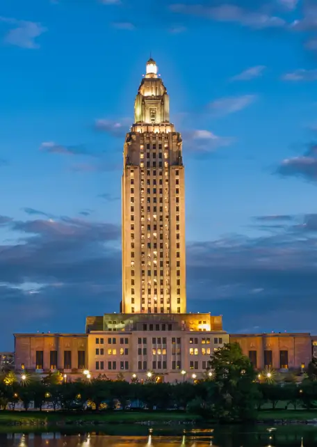 very tall building in evening sky